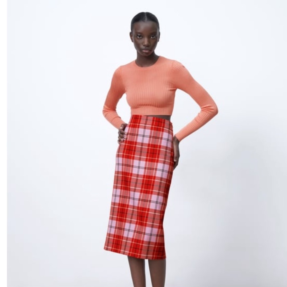 Zara plaid midi skirt sz MEDIUM NWT